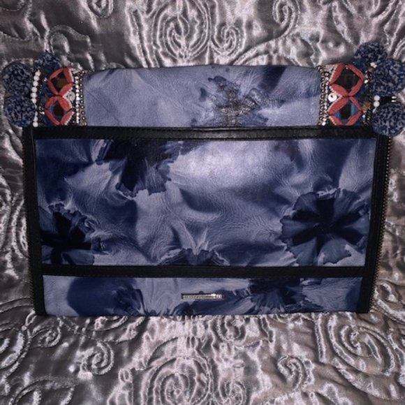Rebecca Minkoff Pom Pom Blue Leather Clutch - Picture 2 of 4